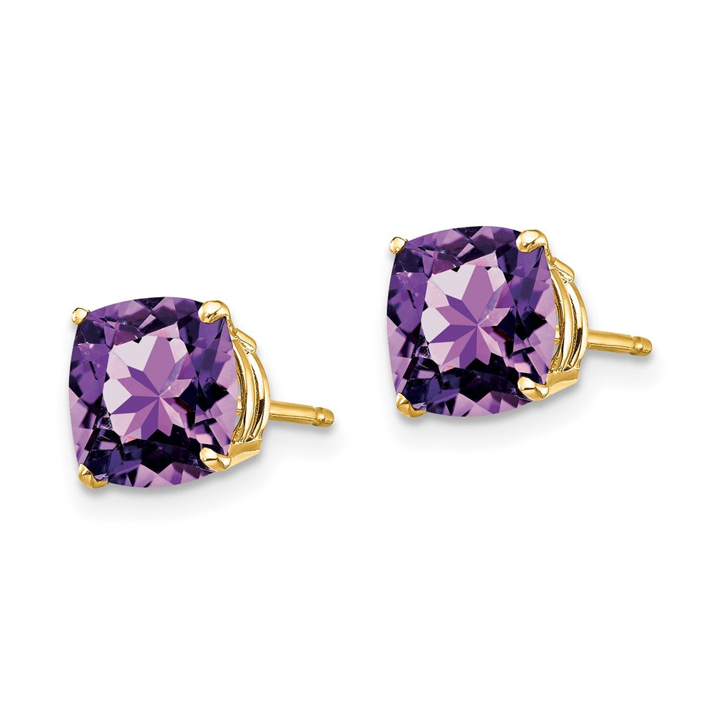 14k 7mm Cushion Amethyst Post Earrings