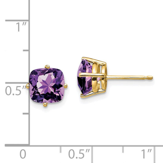 14k 7mm Cushion Amethyst Post Earrings
