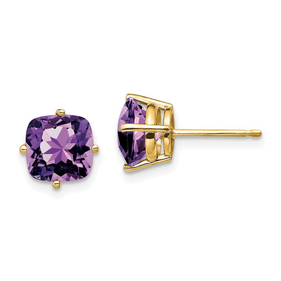 14k 7mm Cushion Amethyst Post Earrings
