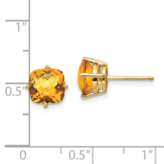 14k 7mm Cushion Citrine Checkerboard Post Earrings