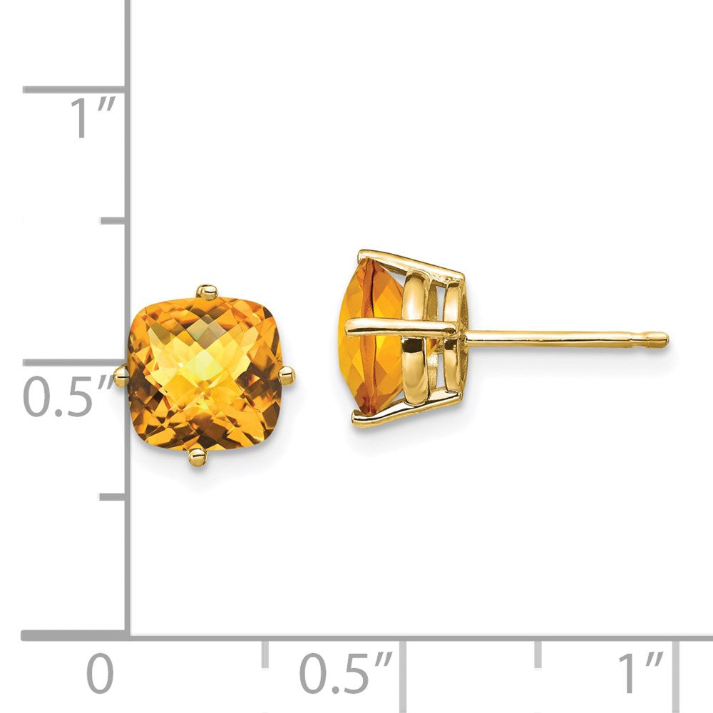 14k 7mm Cushion Citrine Checkerboard Post Earrings