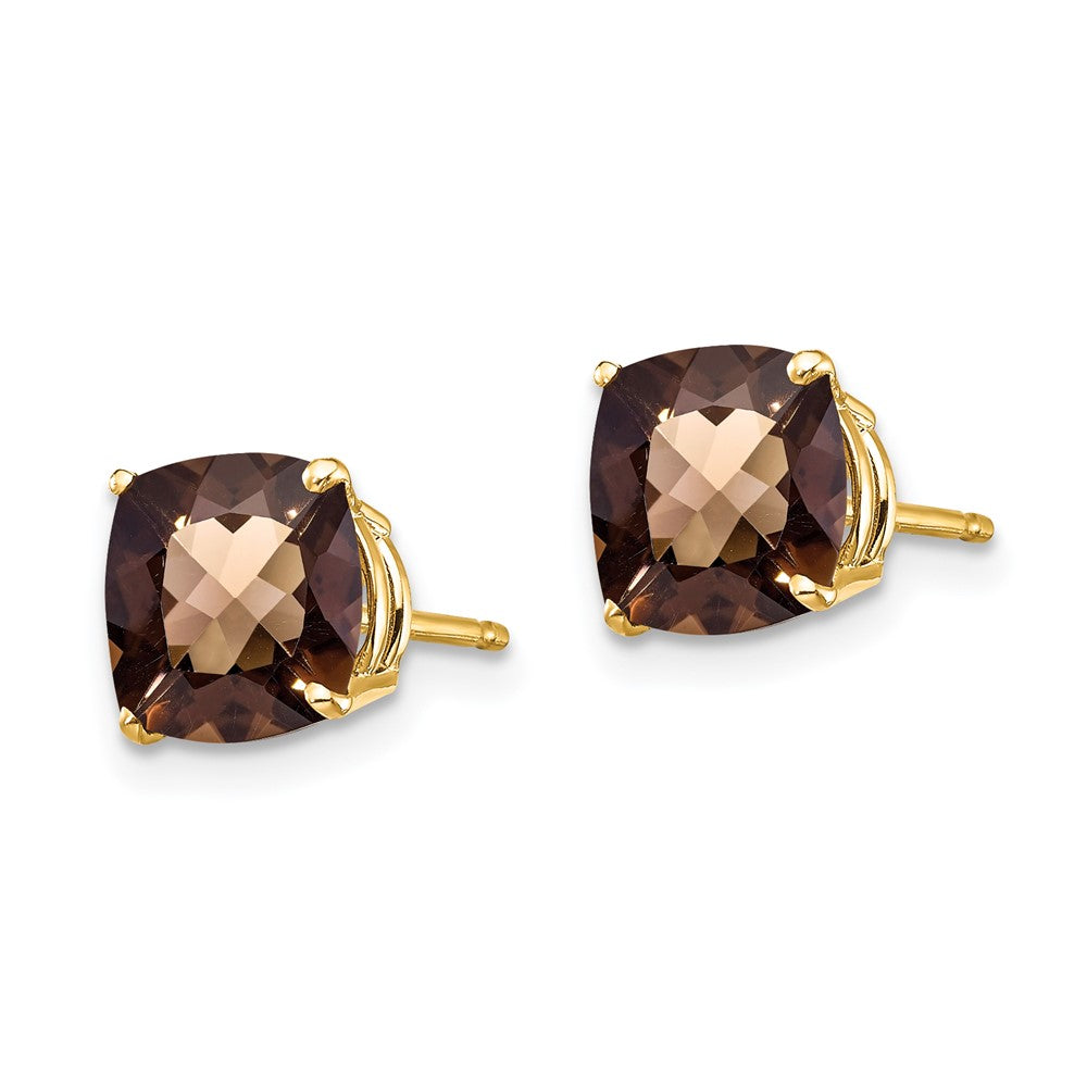 14k 7mm Cushion Smoky Quartz Checkerboard Post Earrings