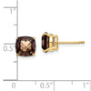14k 7mm Cushion Smoky Quartz Checkerboard Post Earrings