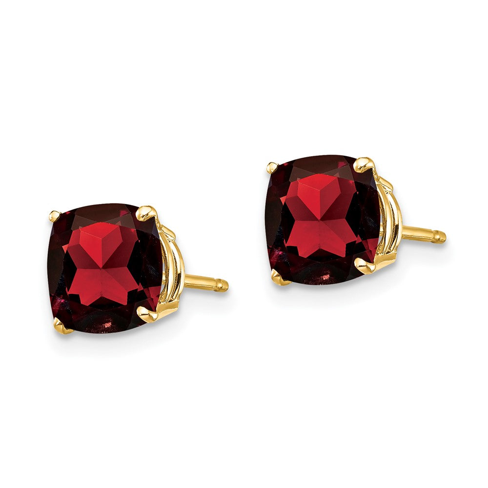 14k 7mm Cushion Garnet Checkerboard Post Earrings