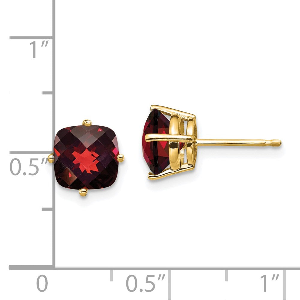 14k 7mm Cushion Garnet Checkerboard Post Earrings