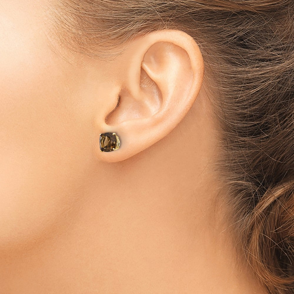 14k 7mm Cushion Smoky Quartz Post Earrings