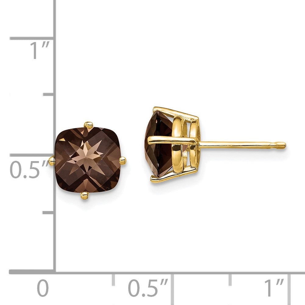 14k 7mm Cushion Smoky Quartz Post Earrings