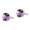 14k White Gold 7mm Cushion Amethyst Checkerboard Post Earrings