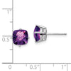 14k White Gold 7mm Cushion Amethyst Checkerboard Post Earrings
