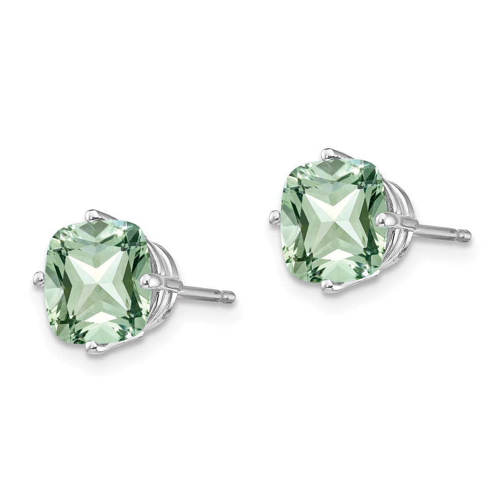14k White Gold 7mm Cushion Green Quartz Post Earrings