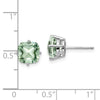 14k White Gold 7mm Cushion Green Quartz Post Earrings