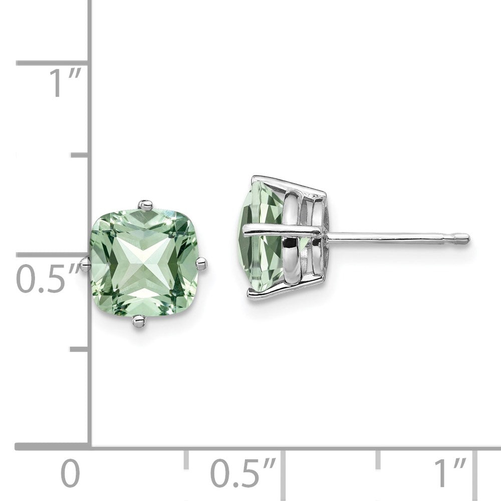 14k White Gold 7mm Cushion Green Quartz Post Earrings