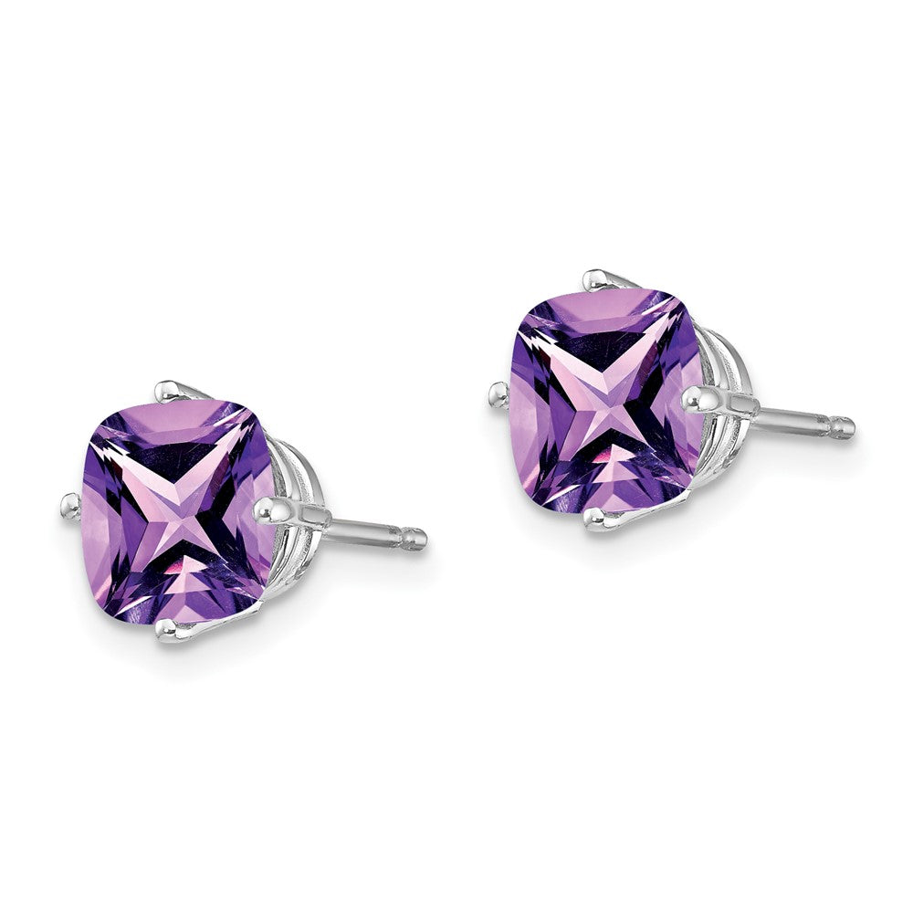 14k White Gold 7mm Cushion Amethyst Post Earrings