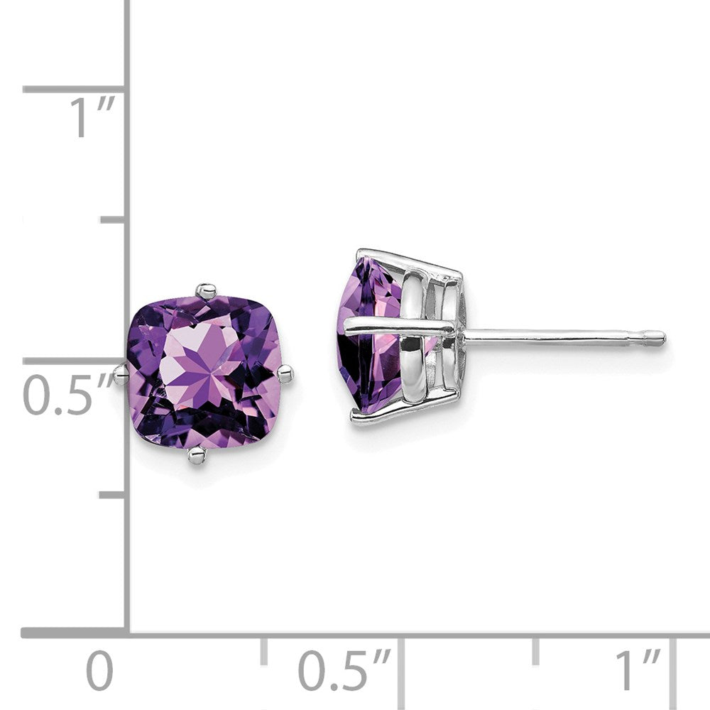 14k White Gold 7mm Cushion Amethyst Post Earrings