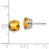 14k White Gold 7mm Cushion Citrine Checkerboard Post Earrings