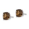 14k White Gold 7mm Cushion Smoky Quartz Checkerboard Post Earrings