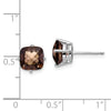 14k White Gold 7mm Cushion Smoky Quartz Checkerboard Post Earrings