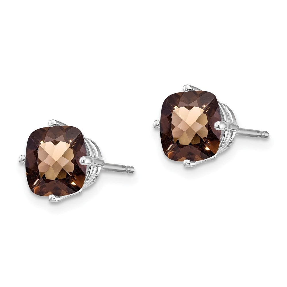 14k White Gold 7mm Cushion Smoky Quartz Post Earrings