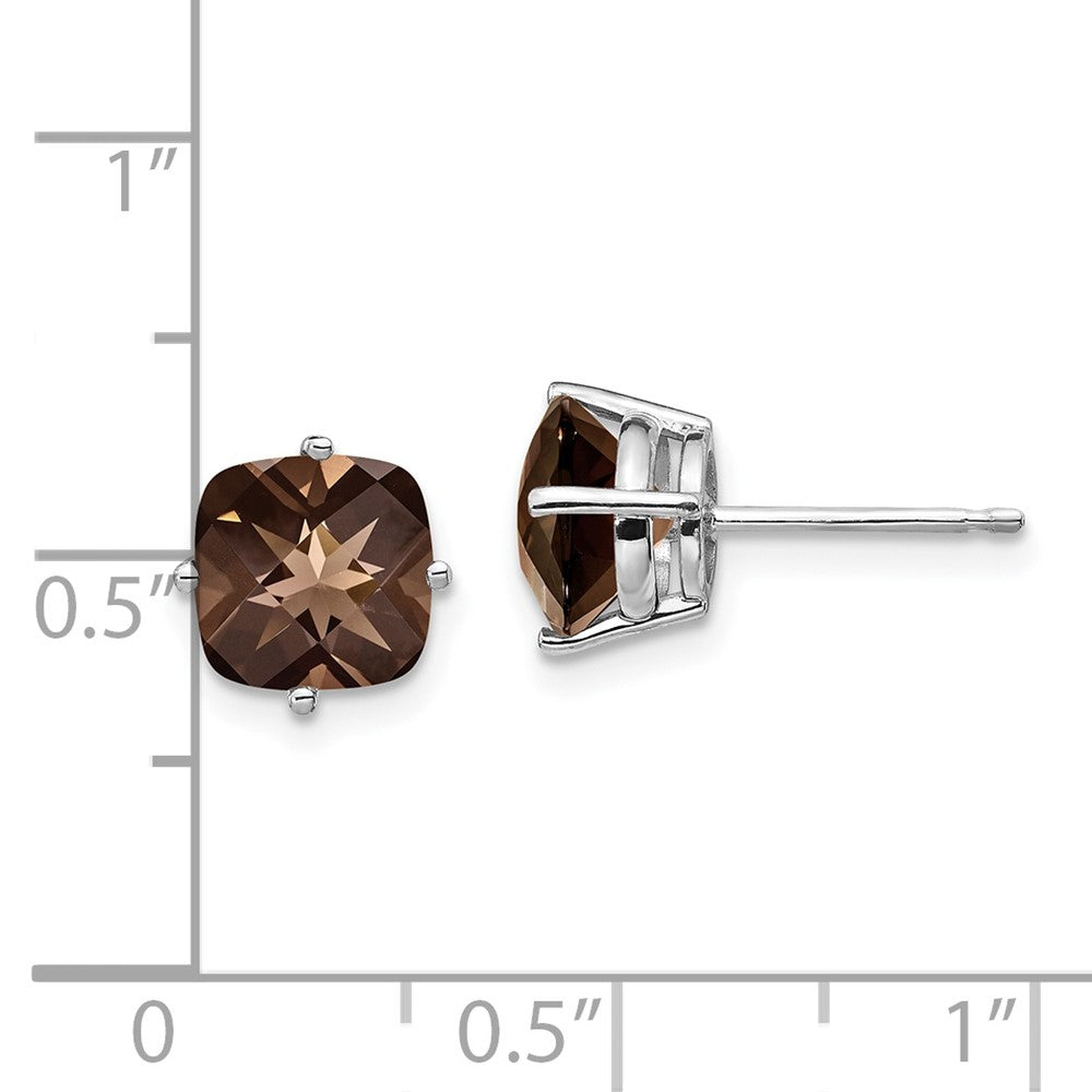 14k White Gold 7mm Cushion Smoky Quartz Post Earrings