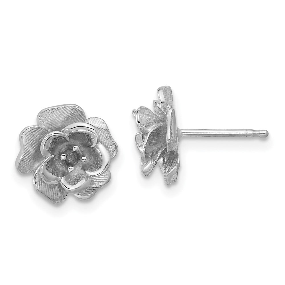 14k White Gold Holds 2-2.0mm Stones Flower Earring Mountings