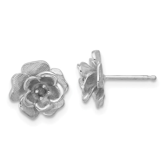14k White Gold Holds 2-2.0mm Stones Flower Earring Mountings