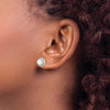 14k and White Rhodium 5-6mm White Button Freshwater Cultured Pearl and .05 carat Diamond Post Earrings