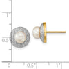 14k and White Rhodium 5-6mm White Button Freshwater Cultured Pearl and .05 carat Diamond Post Earrings