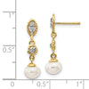 14k and White Rhodium 6-7mm Semi-round White Freshwater Cultured Pearl and .02 carat Diamond Dangle Post Earrings
