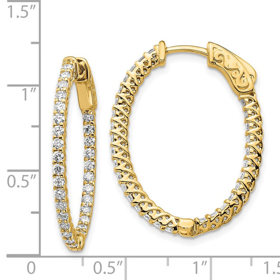 14k 1.2 carat Diamond Oval In/Out Hoop w/Safety Clasp Earrings