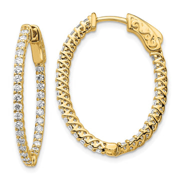 14k 1.2 carat Diamond Oval In/Out Hoop w/Safety Clasp Earrings