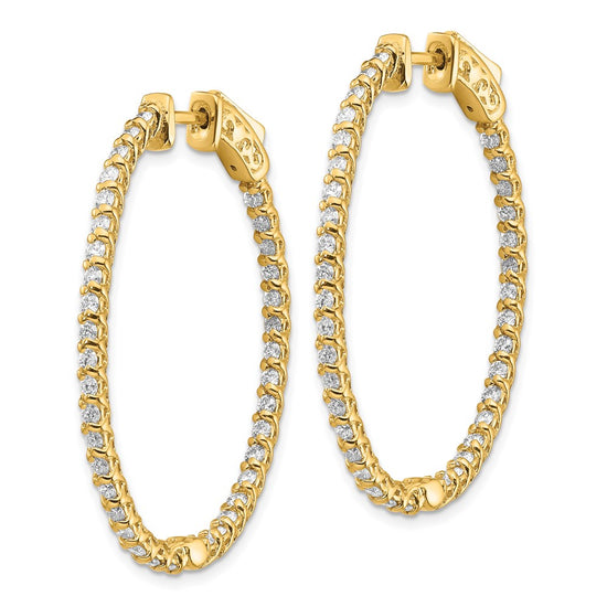 14k 1.75 carat Diamond Oval In/Out Hoop w/Safety Clasp Earrings