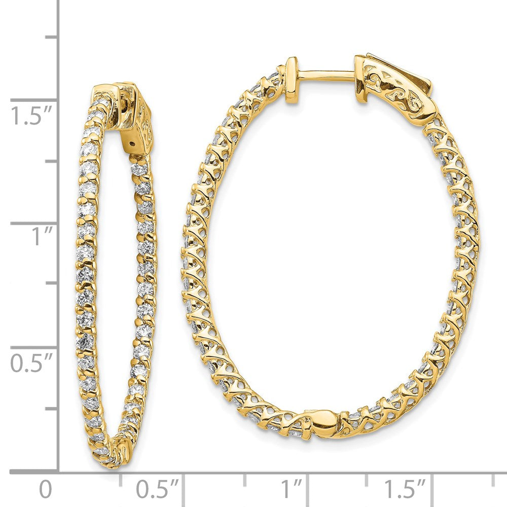 14k 1.75 carat Diamond Oval In/Out Hoop w/Safety Clasp Earrings