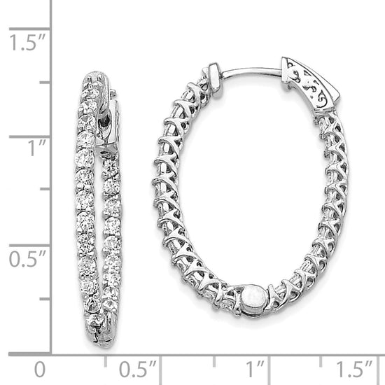 14k White Gold 1.75 carat Diamond Oval In/Out Hoop w/Safety Clasp Earrings
