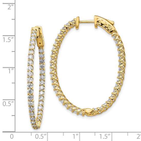 14k 2.6 carat Diamond Oval In/Out Hoop w/Safety Clasp Earrings
