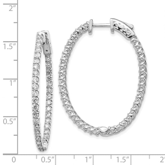 14k White Gold 2.6 carat Diamond Oval In/Out Hoop w/Safety Clasp Earrings