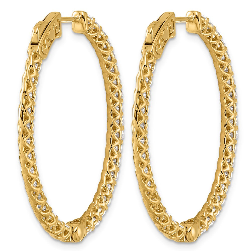 14k Yellow Gold 3 1/3 carat Lab Grown Diamond VS/SI+ G+ Oval In and Out Safety Clasp Hoop Earrings