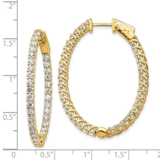 14k Yellow Gold 3 1/3 carat Lab Grown Diamond VS/SI+ G+ Oval In and Out Safety Clasp Hoop Earrings