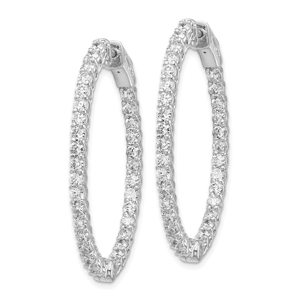 14k White Gold 3.3 carat Diamond Oval In/Out Hoop w/Safety Clasp Earrings