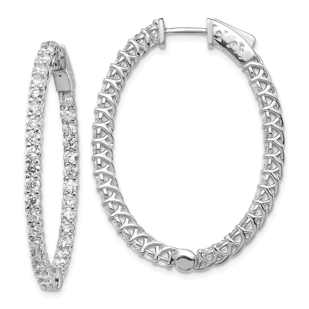 14k White Gold 3.3 carat Diamond Oval In/Out Hoop w/Safety Clasp Earrings
