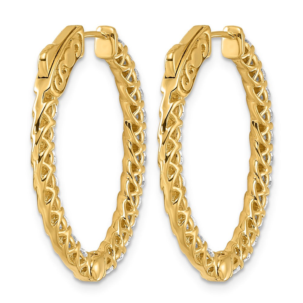 14k Yellow Gold 2 1/2 carat Lab Grown Diamond VS/SI+ G+ Oval In and Out Safety Clasp Hoop Earrings