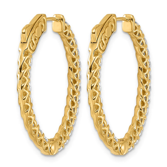 14k 2.4 carat Diamond Oval In/Out Hoop w/Safety Clasp Earrings