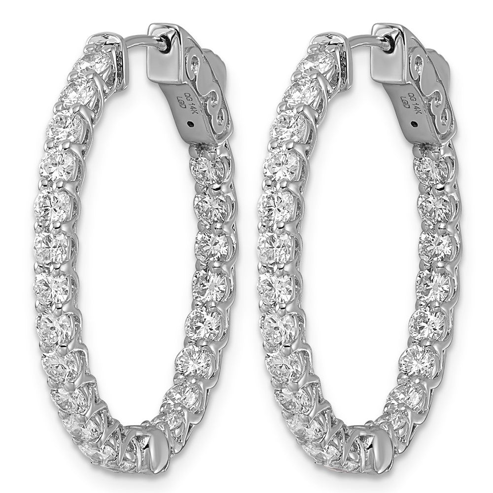 14k White Gold 2 1/2 carat Lab Grown Diamond VS/SI+ G+ Oval In and Out Safety Clasp Hoop Earrings