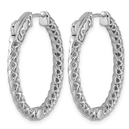14k White Gold 2 1/2 carat Lab Grown Diamond VS/SI+ G+ Oval In and Out Safety Clasp Hoop Earrings