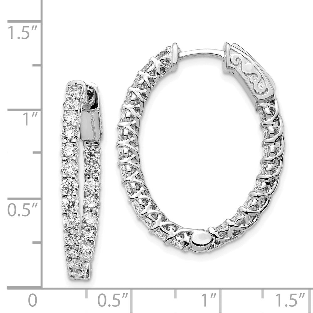 14k White Gold 2 1/2 carat Lab Grown Diamond VS/SI+ G+ Oval In and Out Safety Clasp Hoop Earrings