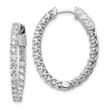 14k White Gold 2.4 carat Diamond Oval In/Out Hoop w/Safety Clasp Earrings