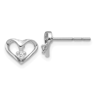 14k White Gold AA Diamond Heart Post Earrings