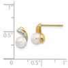 14k 5-6mm White Round Freshwater Cultured Pearl and .01 carat Diamond Post Earrings