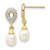14k 7x5mm White Teardrop Freshwater Cultured Pearl and .01 carat Diamond Dangle Post Earrings