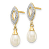 14k 7x5mm White Teardrop Freshwater Cultured Pearl and .01 carat Diamond Dangle Post Earrings