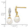 14k 6-7mm White Round Freshwater Cultured Pearl and .08 carat Diamond Dangle Post Earrings